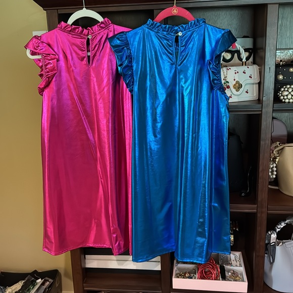 JODIFL Metallic Ruffle Dresses in Pink and Blue - Picture 5 of 8
